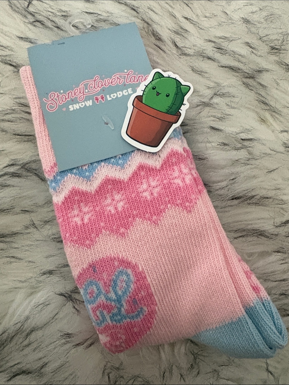 Stoney Clover Lane Pink & Light Blue Fair Isle Crew Socks